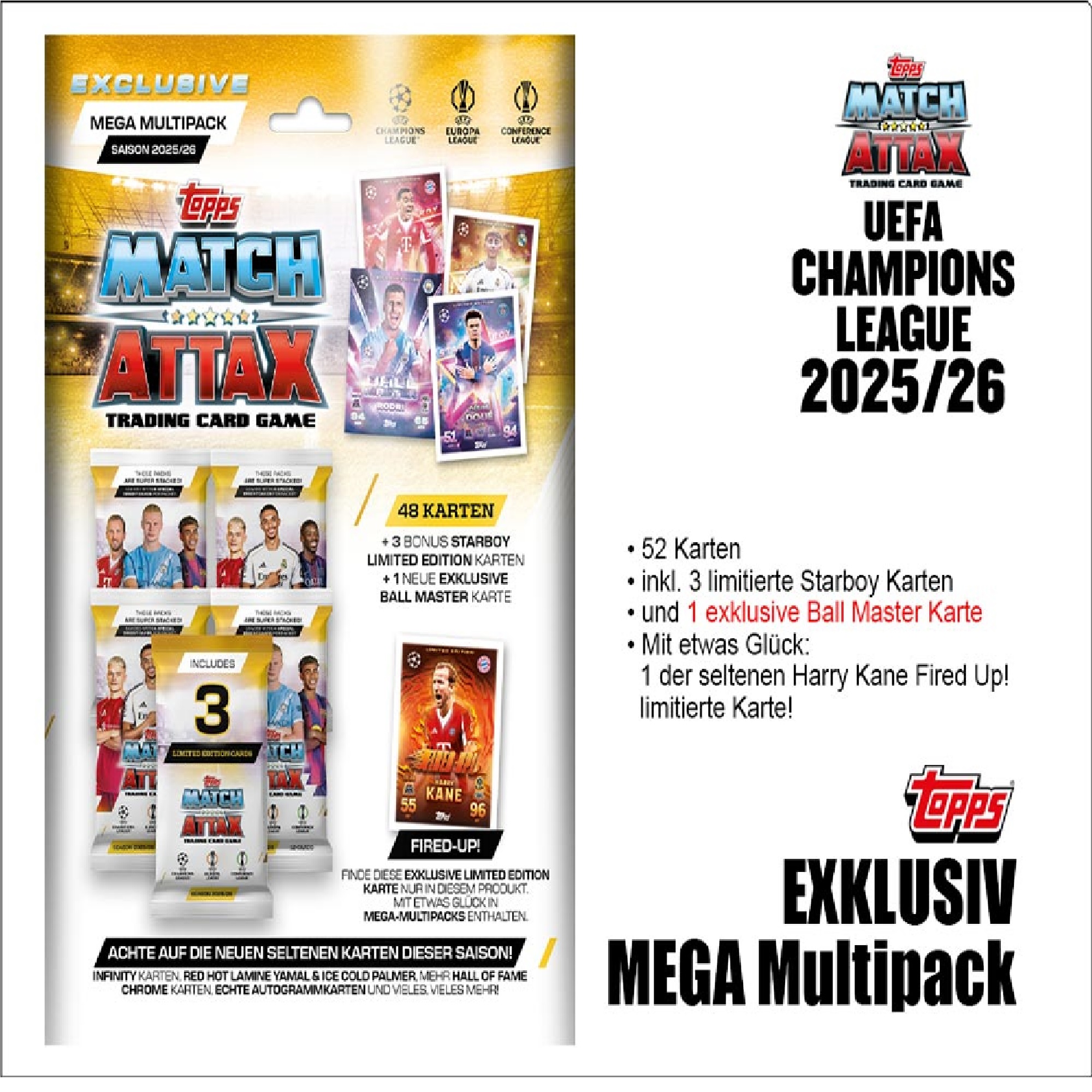 UEFA Champions League Match Attax Trading Cards 2025/26 Exklusiv Mega Multipack