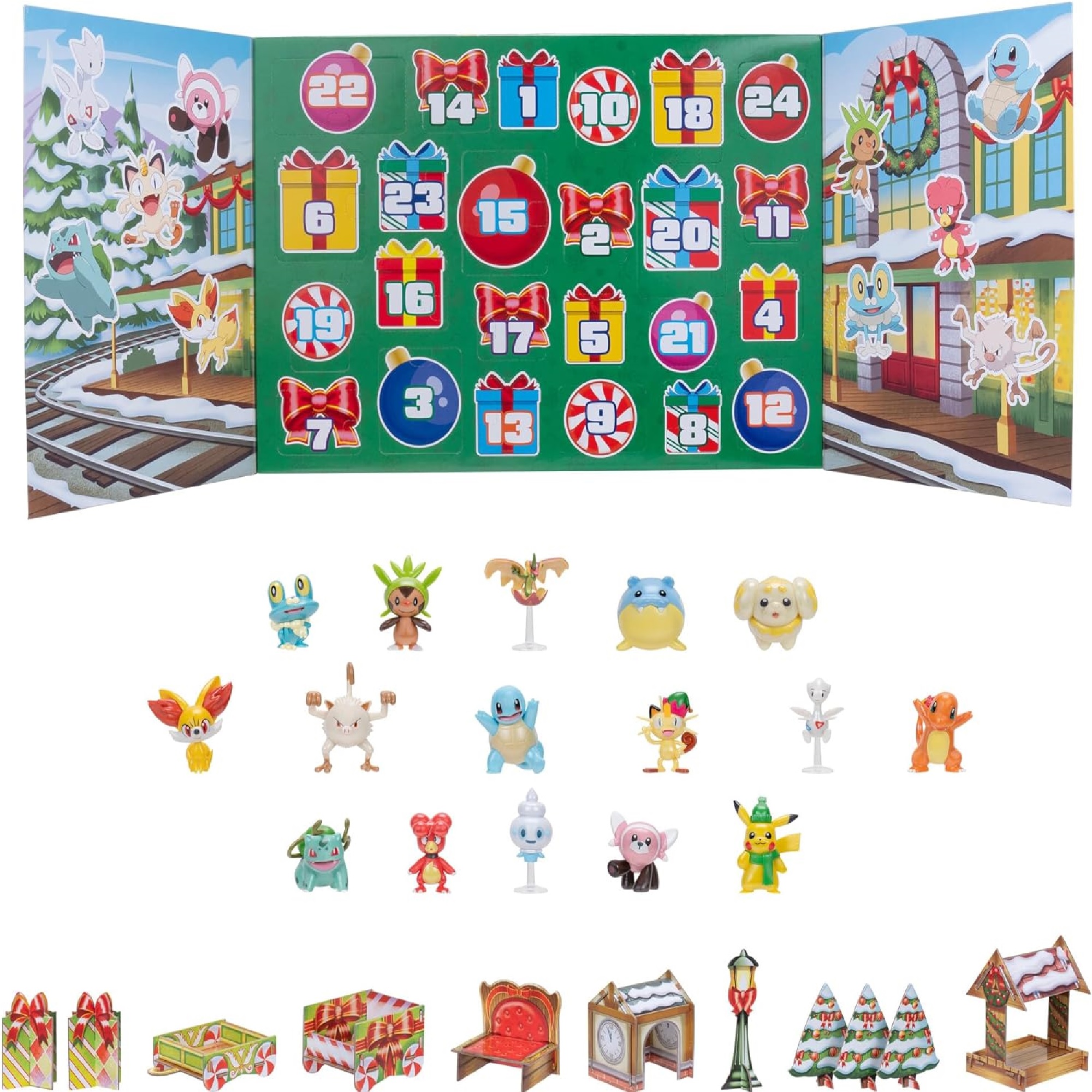 Pokemon Happy Holidays Adventskalender 2024 Figuren und Weihnachtsdekoration